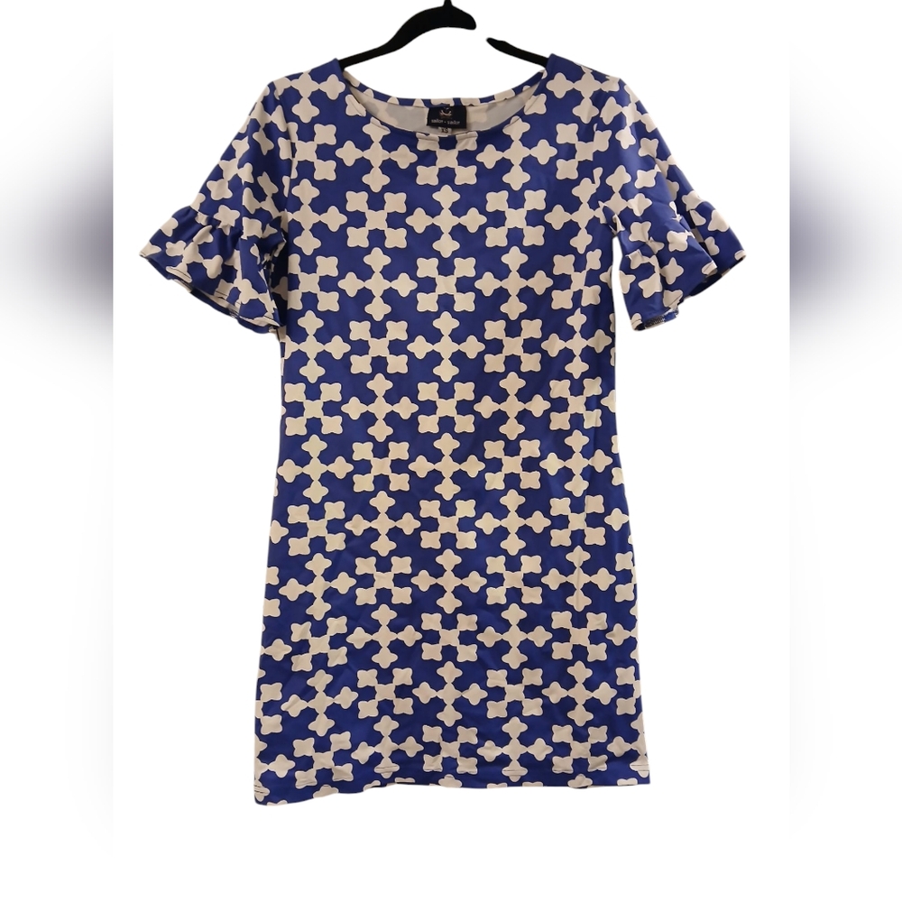 Sailor-Sailor Preppy Collegiate Game Day Ruffle Blue & White Dress-XS